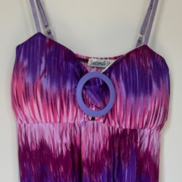 Colorful Pink & Purple Zig Zag Pattern Juniors' Beach Summer Dress - Picture 3 of 8